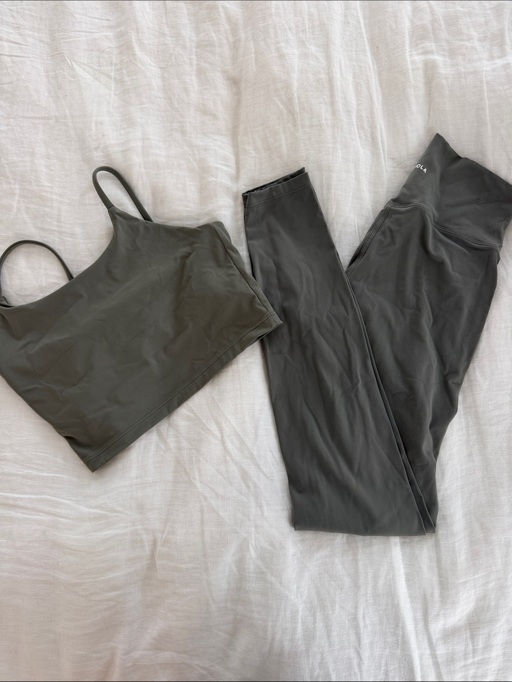 Adanola Olive Green Cropped Tank and High-Rise Leggings Set